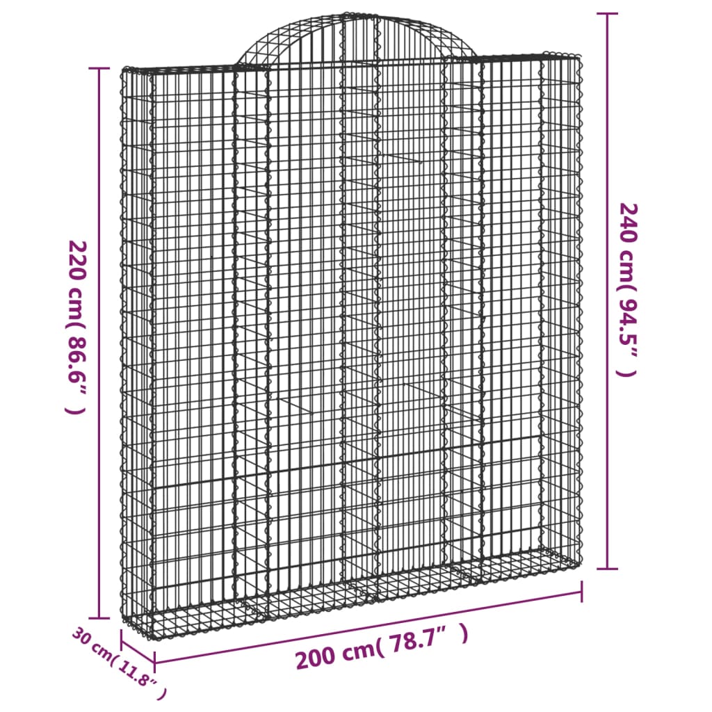 Gabionkurver buede 2 stk 200x30x220/240 cm galvanisert jern
