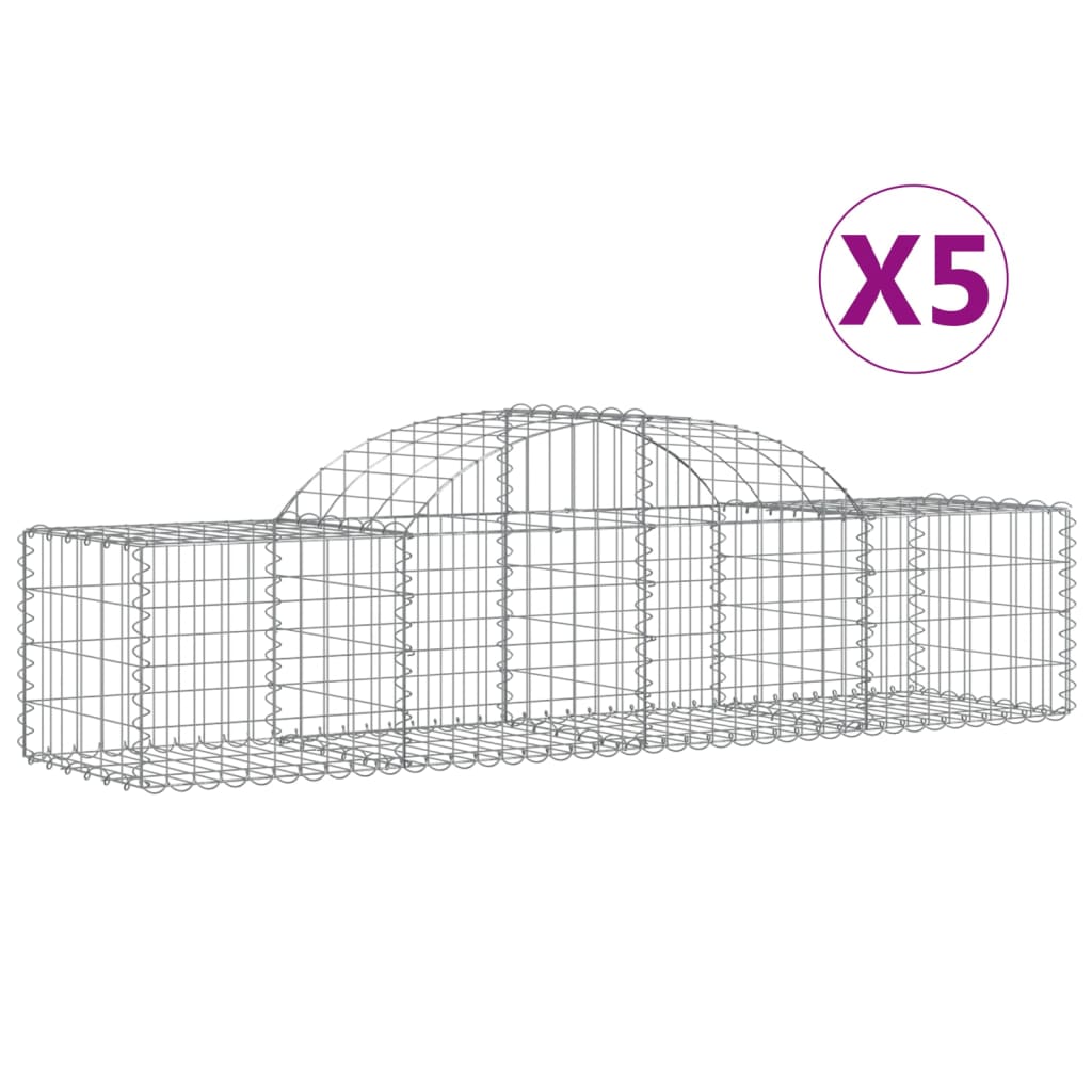 Gabionkurver buede 5 stk 200x50x40/60 cm galvanisert jern