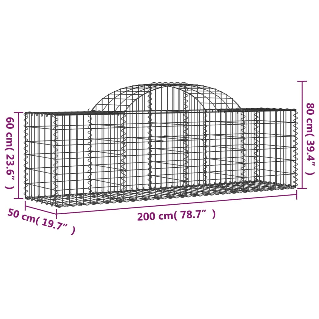 Gabionkurver buede 4 stk 200x50x60/80 cm galvanisert jern