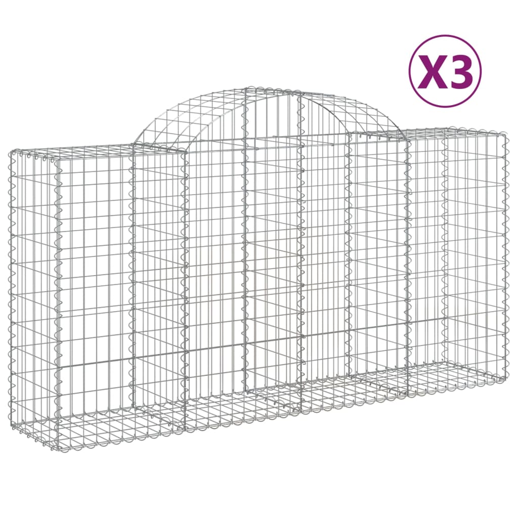 Gabionkurver buede 3 stk 200x50x100/120 cm galvanisert jern