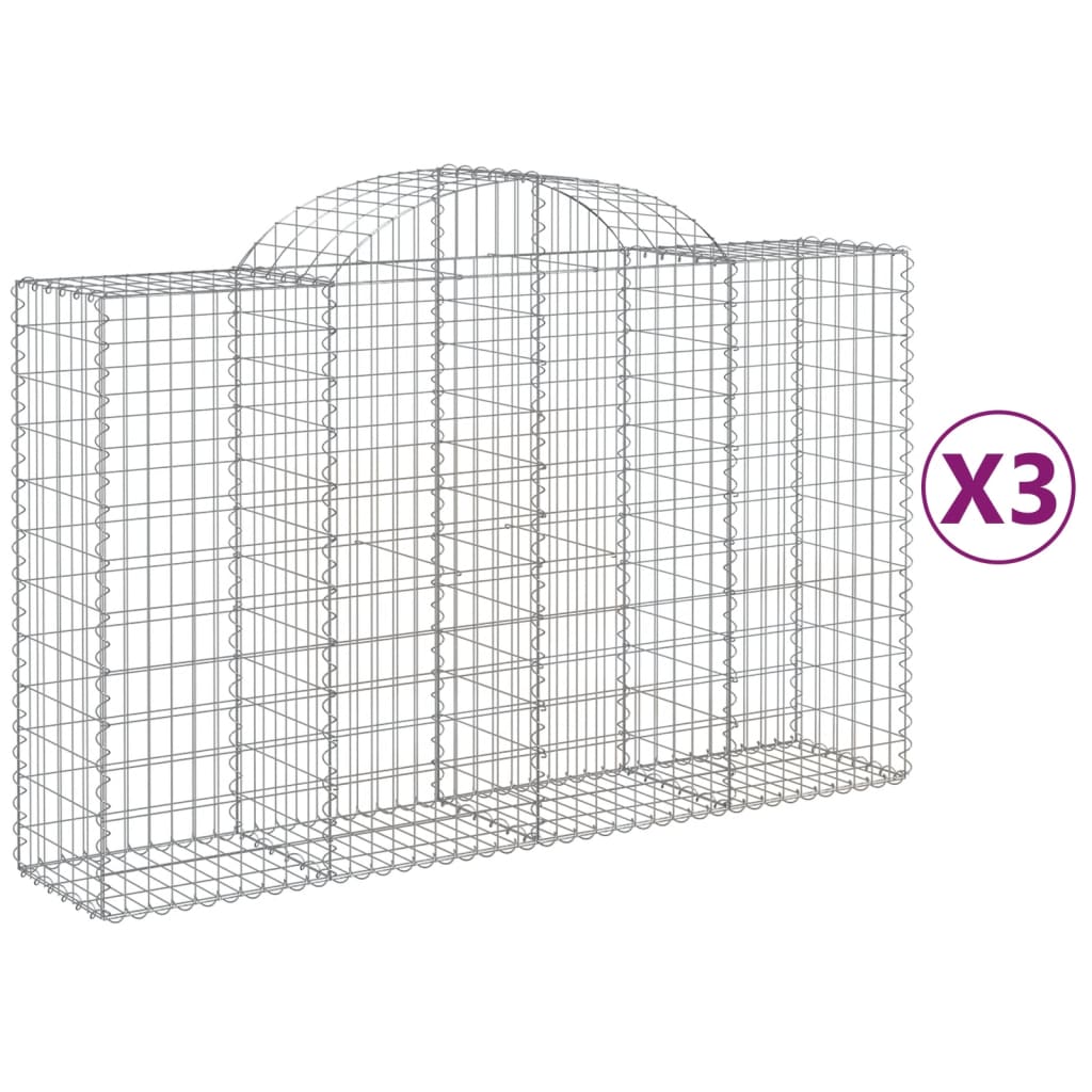 Gabionkurver buede 3 stk 200x50x120/140 cm galvanisert jern