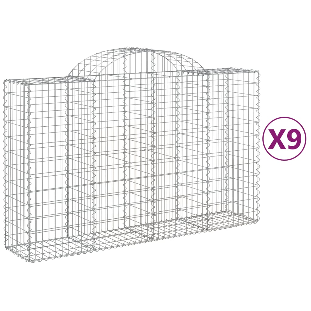 Gabionkurver buede 9 stk 200x50x120/140 cm galvanisert jern