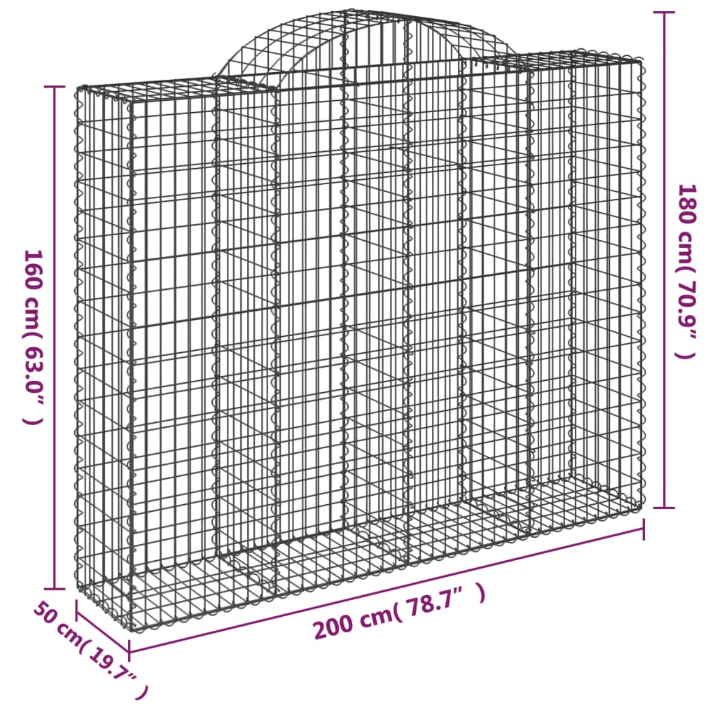 Gabionkurver buede 13 stk 200x50x160/180 cm galvanisert jern