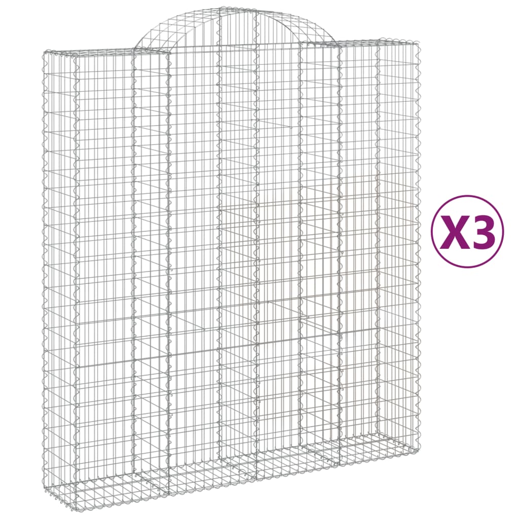 Gabionkurver buede 3 stk 200x50x220/240 cm galvanisert jern