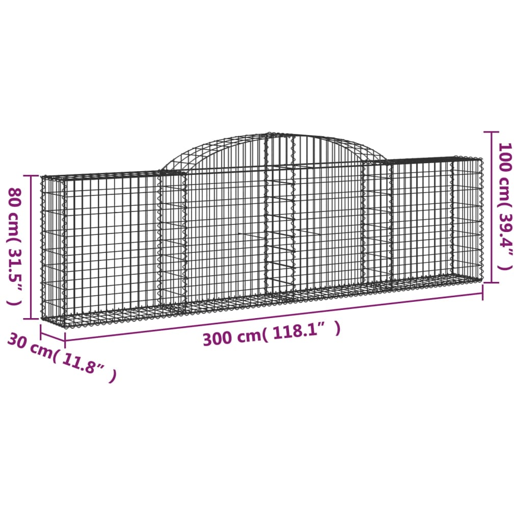 Gabionkurver buede 2 stk 300x30x80/100 cm galvanisert jern
