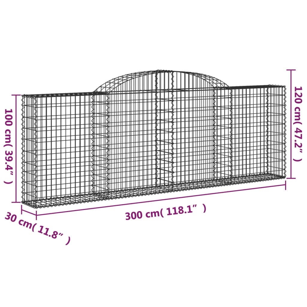 Gabionkurver buede 30 stk 300x30x100/120 cm galvanisert jern
