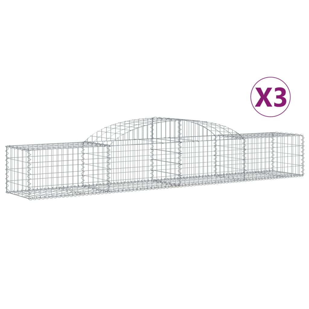 Gabionkurver buede 3 stk 300x50x40/60 cm galvanisert jern