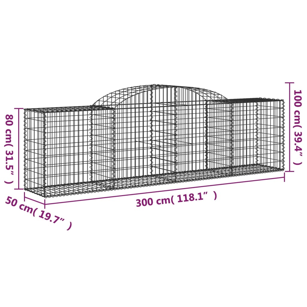 Gabionkurver buede 15 stk 300x50x80/100 cm galvanisert jern