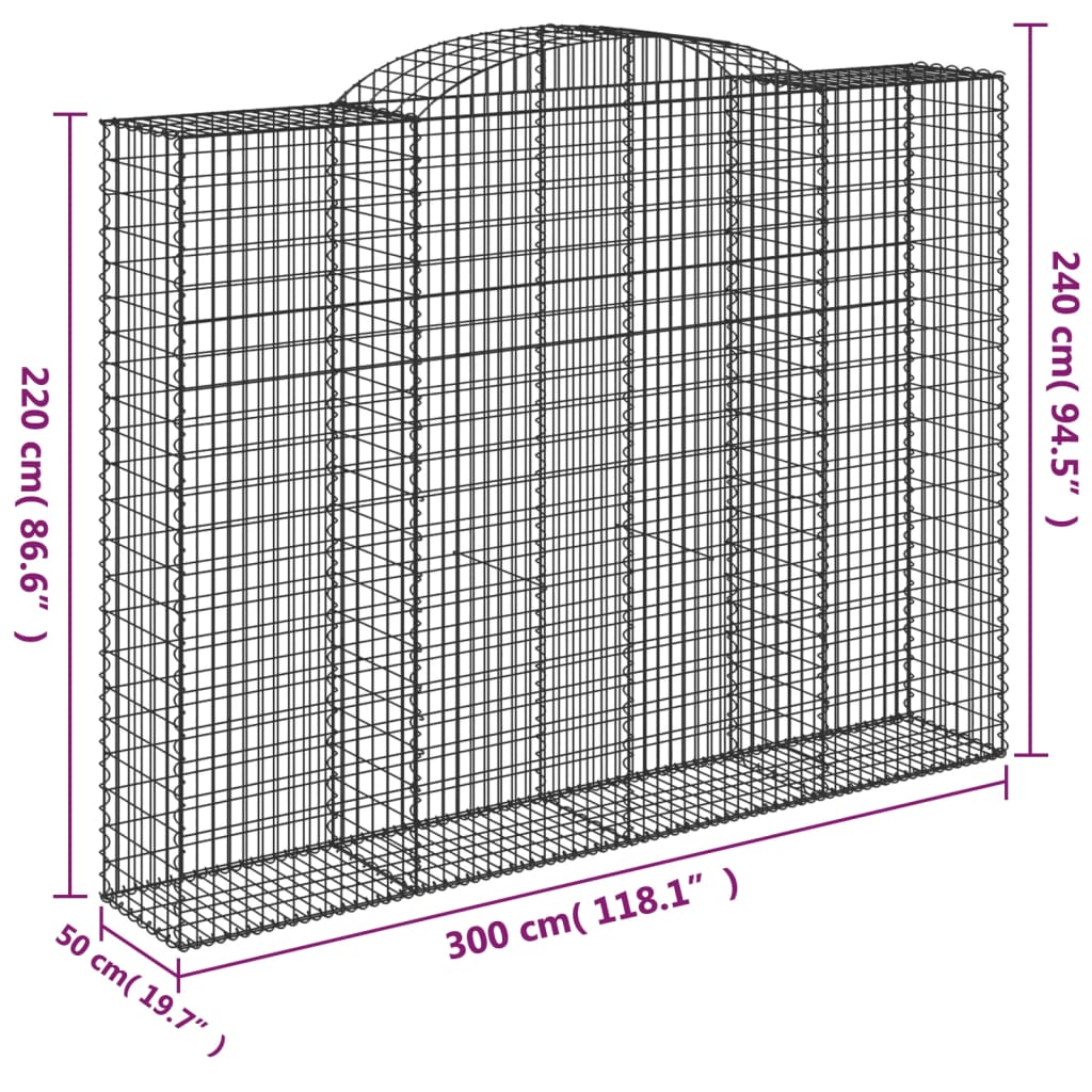 Gabionkurver buede 2 stk 300x50x220/240 cm galvanisert jern