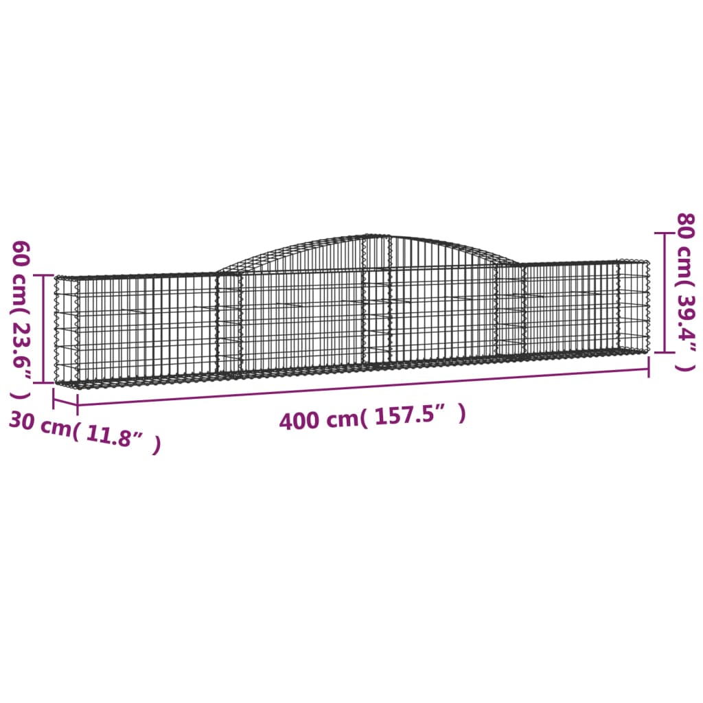 Gabionkurver buede 9 stk 400x30x60/80 cm galvanisert jern