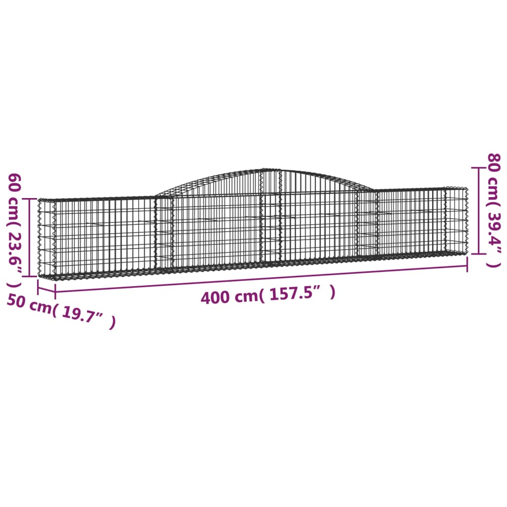 Gabionkurver buede 15 stk 400x50x60/80 cm galvanisert jern