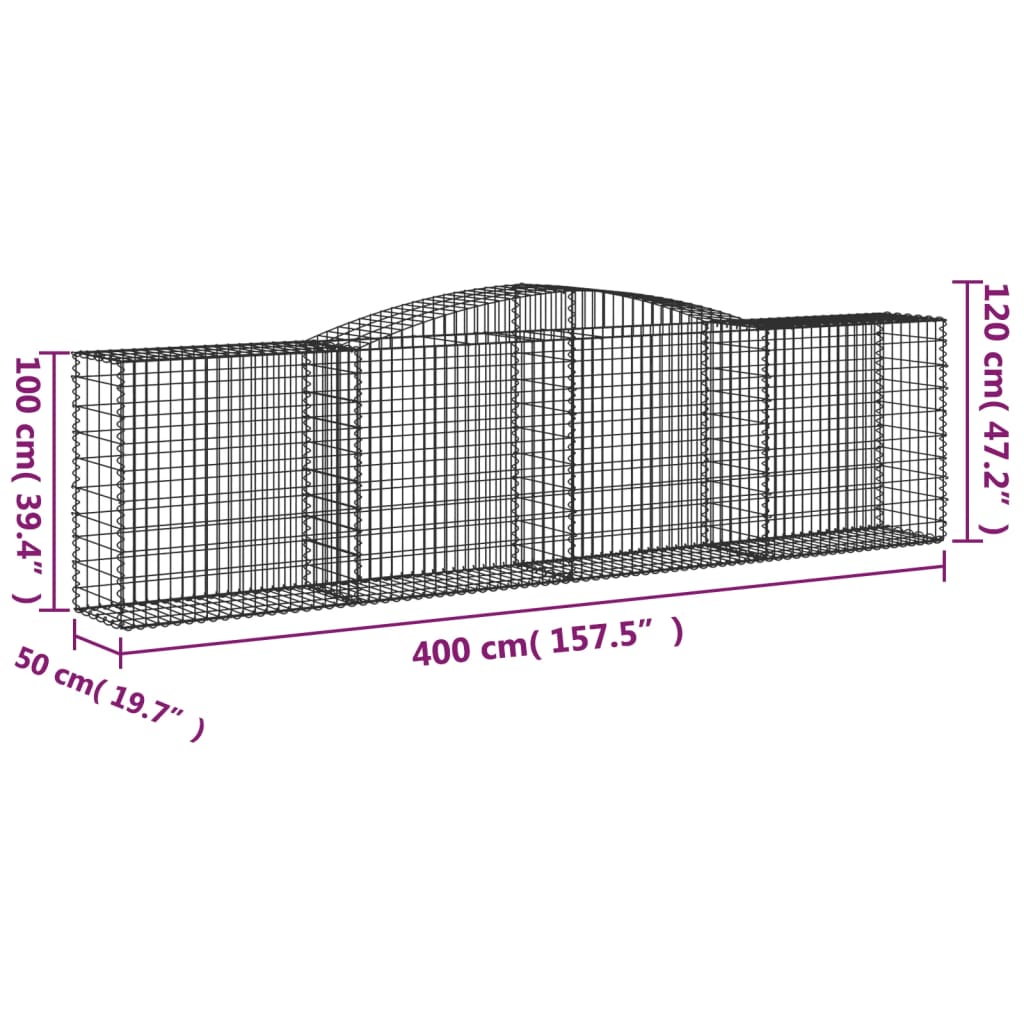 Gabionkurver buede 7 stk 400x50x100/120 cm galvanisert jern