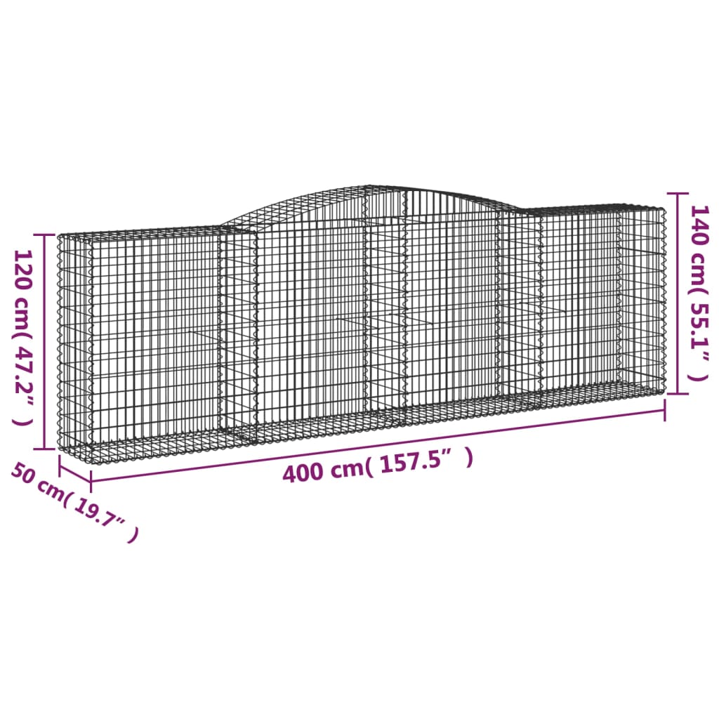 Gabionkurver buede 10 stk 400x50x120/140 cm galvanisert jern