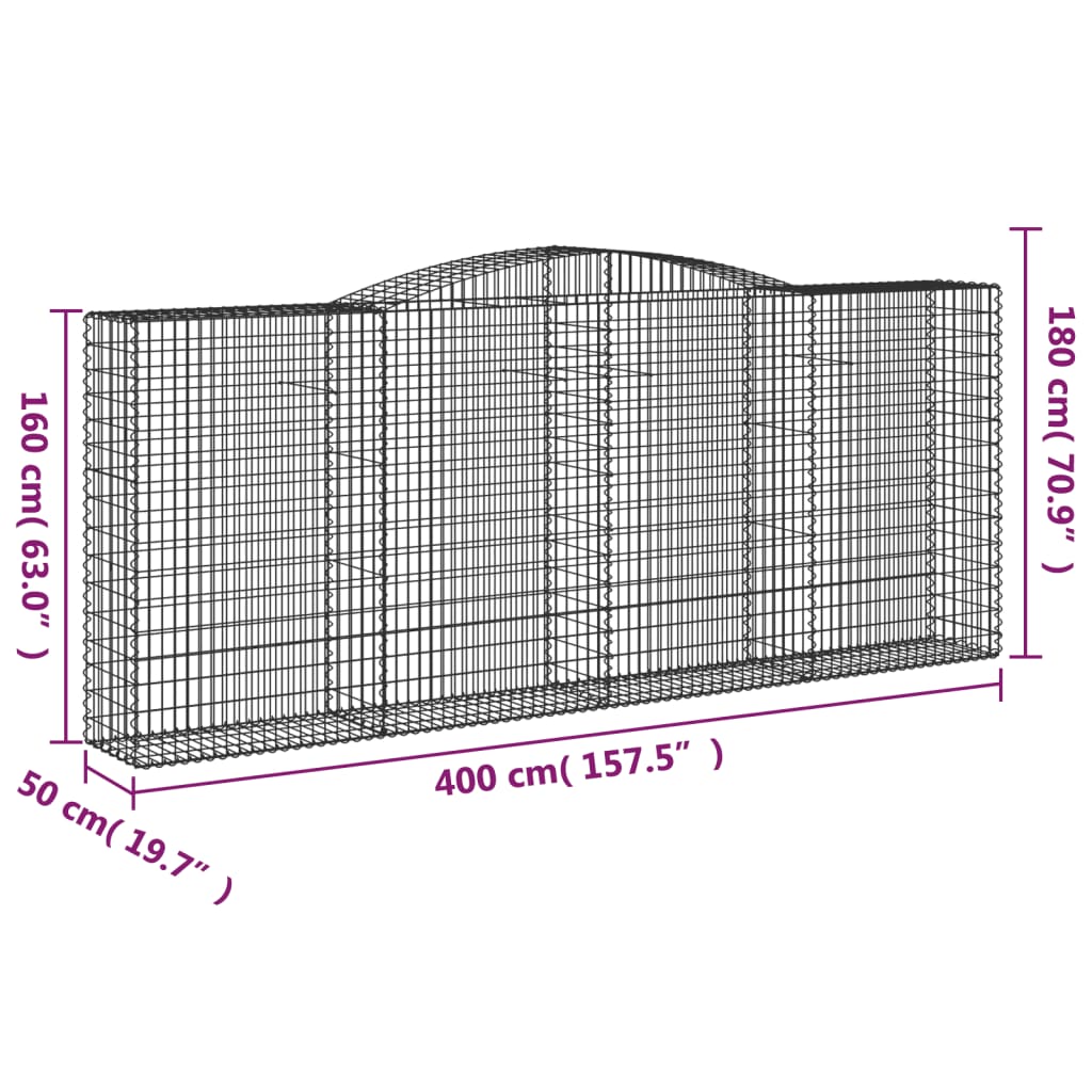 Gabionkurver buede 2 stk 400x50x160/180 cm galvanisert jern