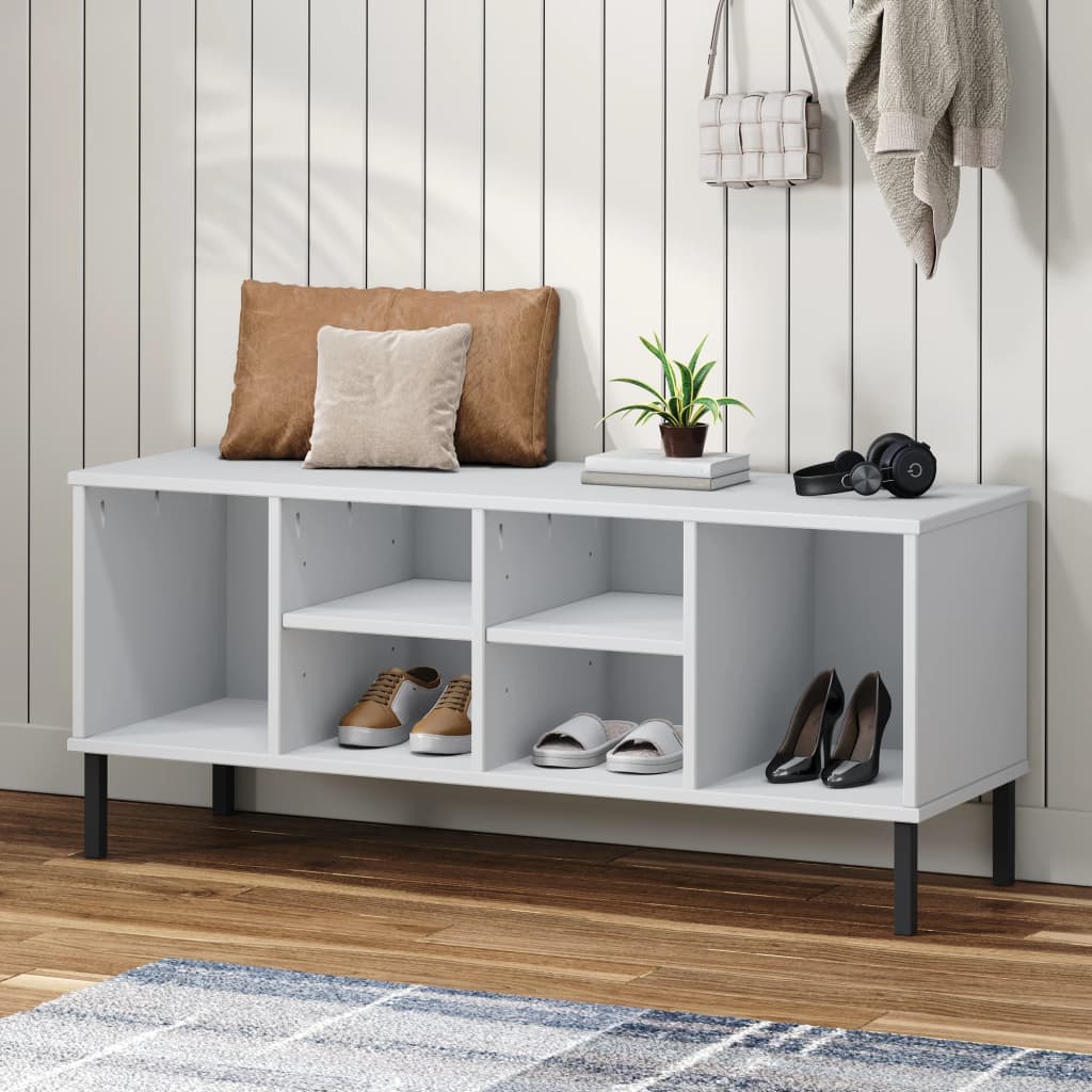Skohylle med metallben hvit 106x35x45 cm heltre OSLO