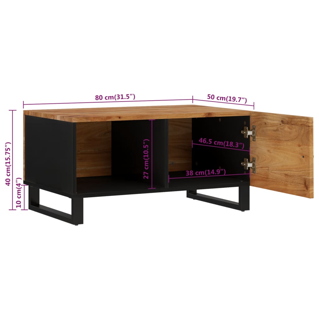Salongbord 80x50x40 cm heltre akasie og konstruert tre