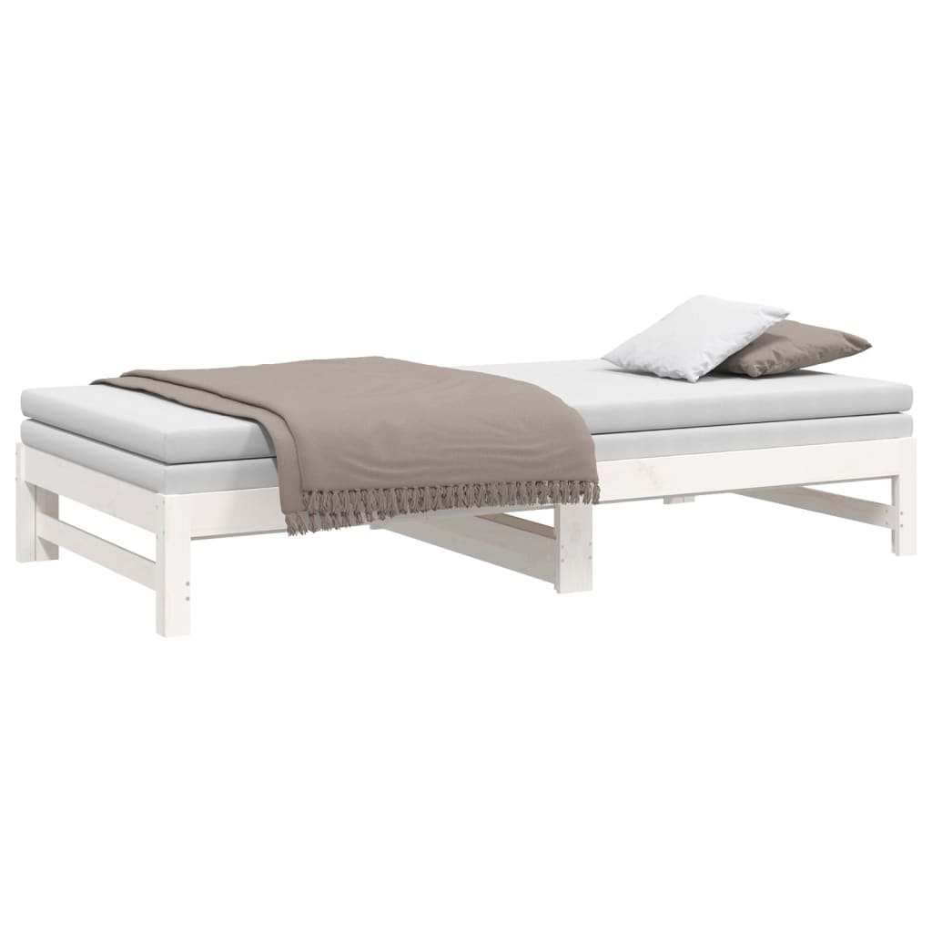 Uttrekkbar dagseng hvit 2x(90x200) cm heltre furu