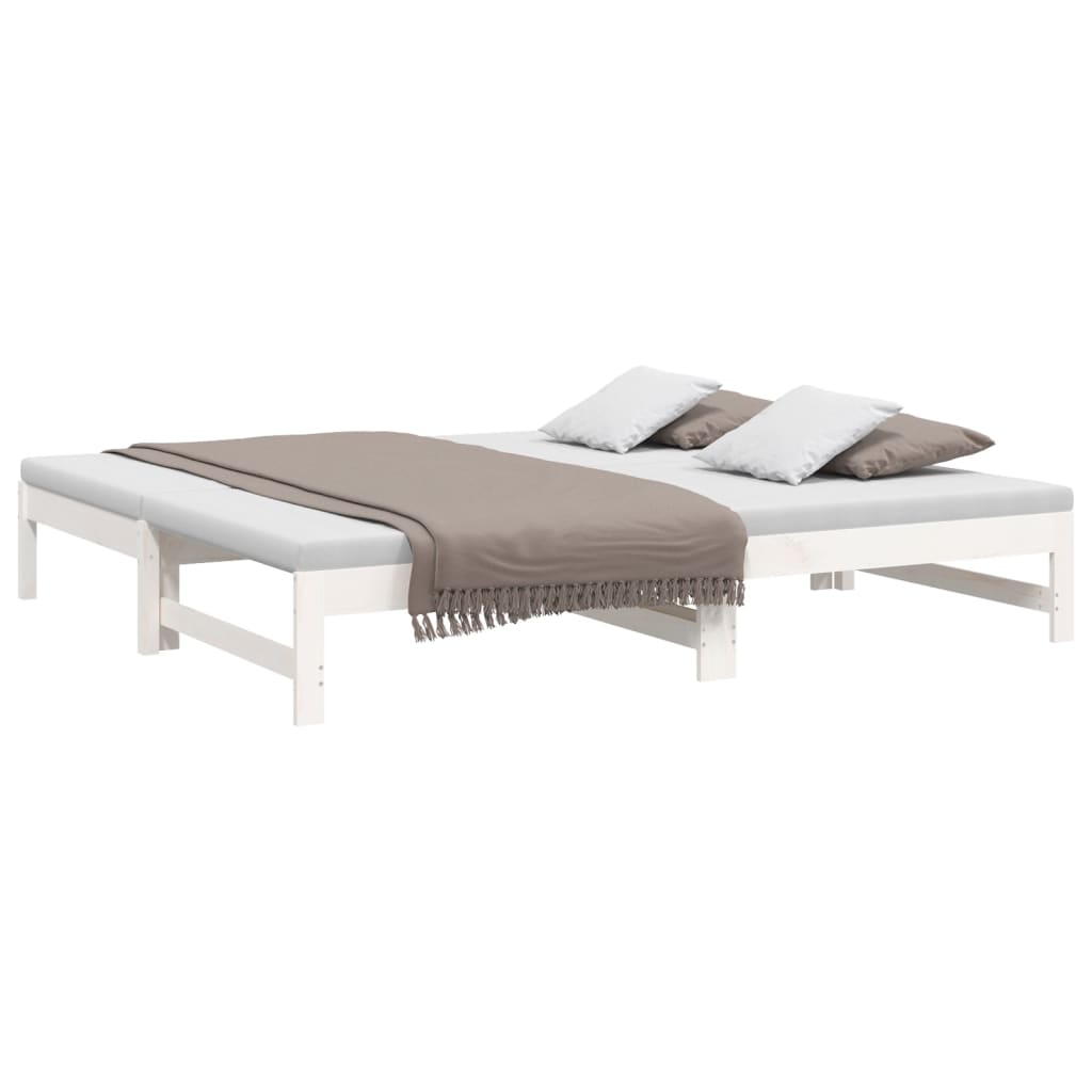 Uttrekkbar dagseng hvit 2x(90x190) cm heltre furu