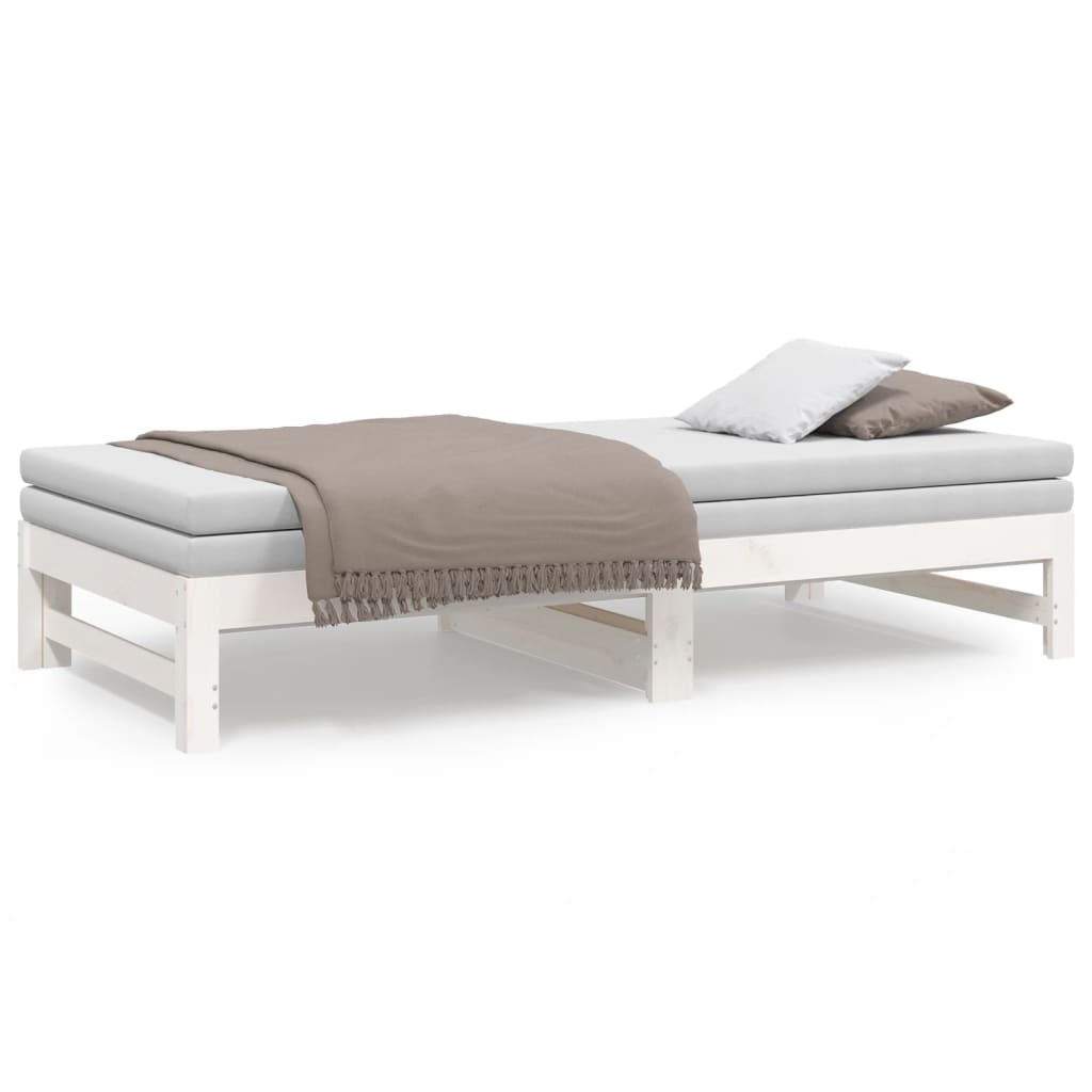 Uttrekkbar dagseng hvit 2x(90x190) cm heltre furu