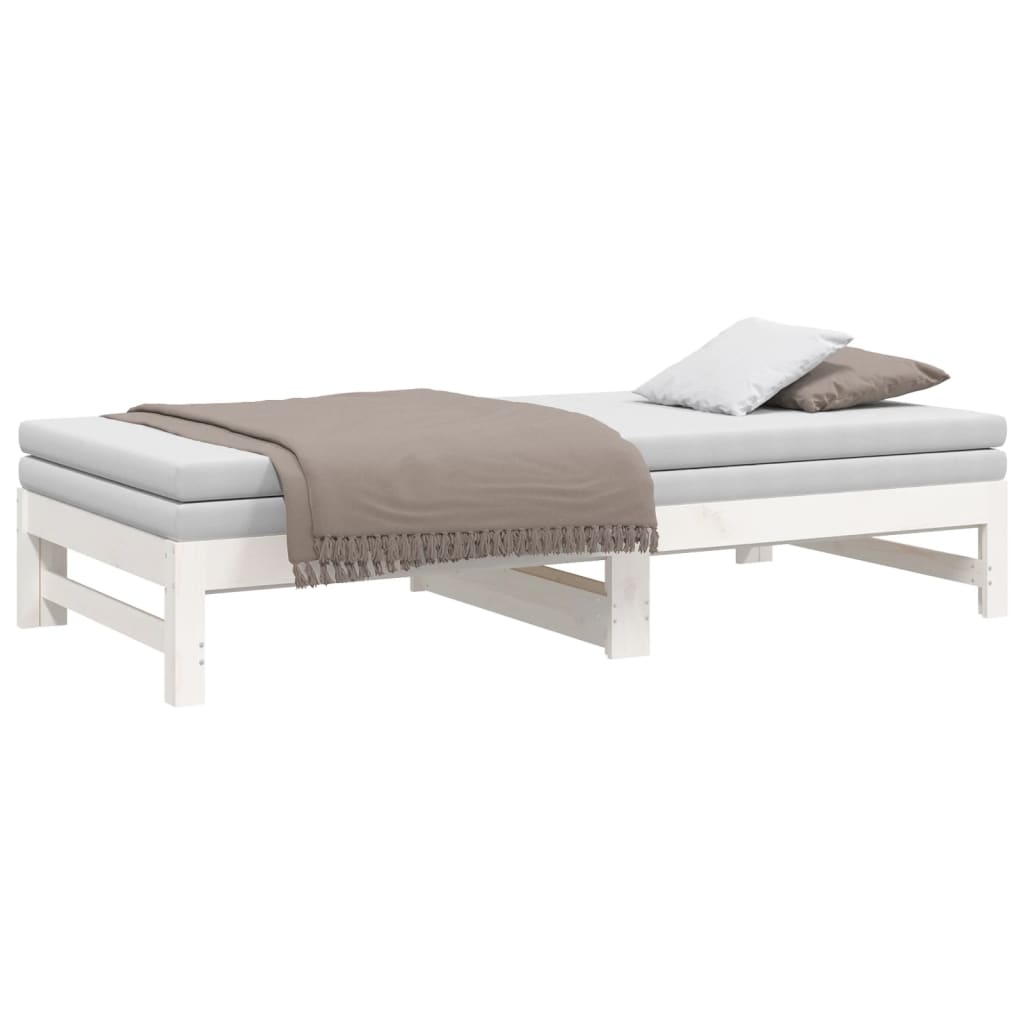 Uttrekkbar dagseng hvit 2x(90x190) cm heltre furu