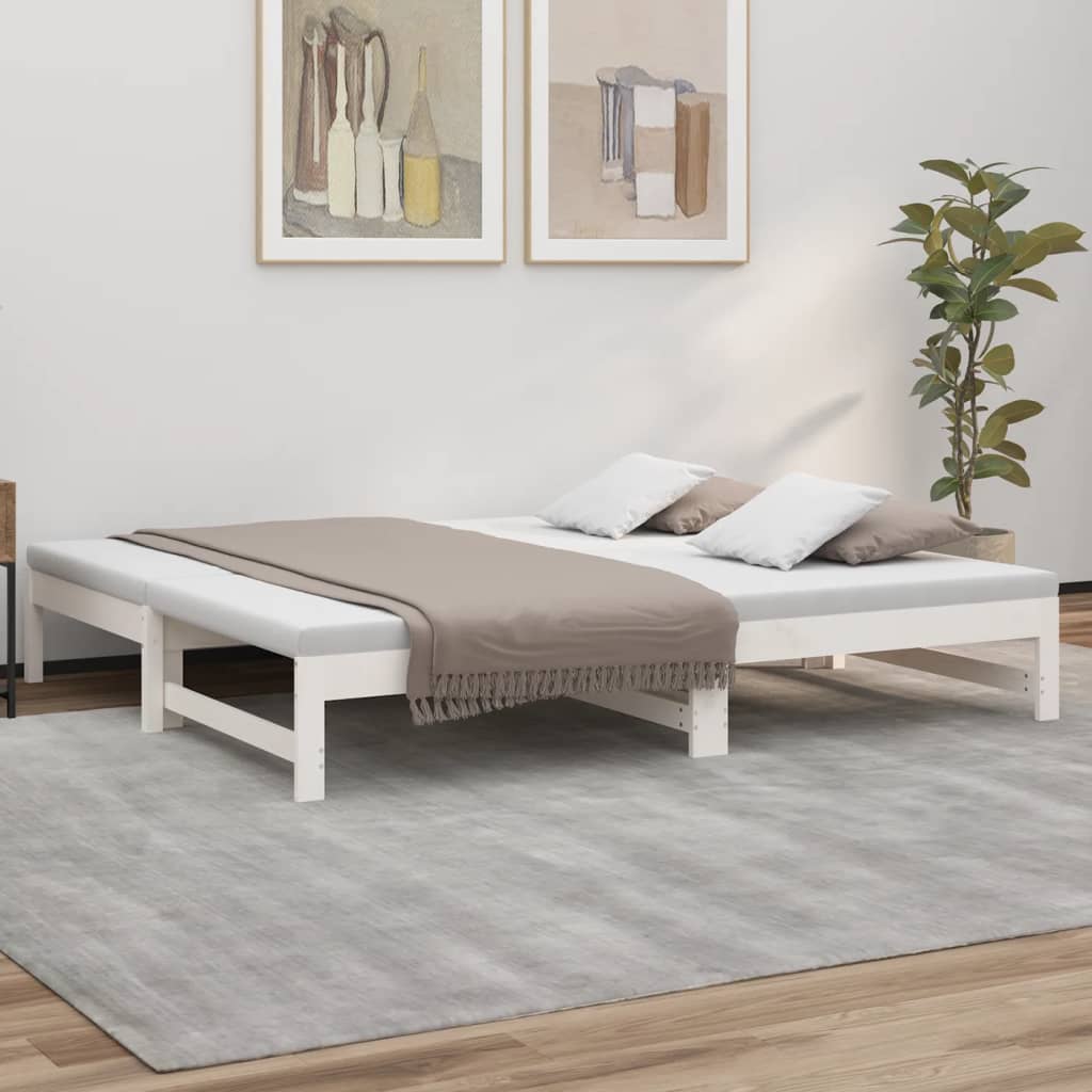 Uttrekkbar dagseng hvit 2x(90x190) cm heltre furu