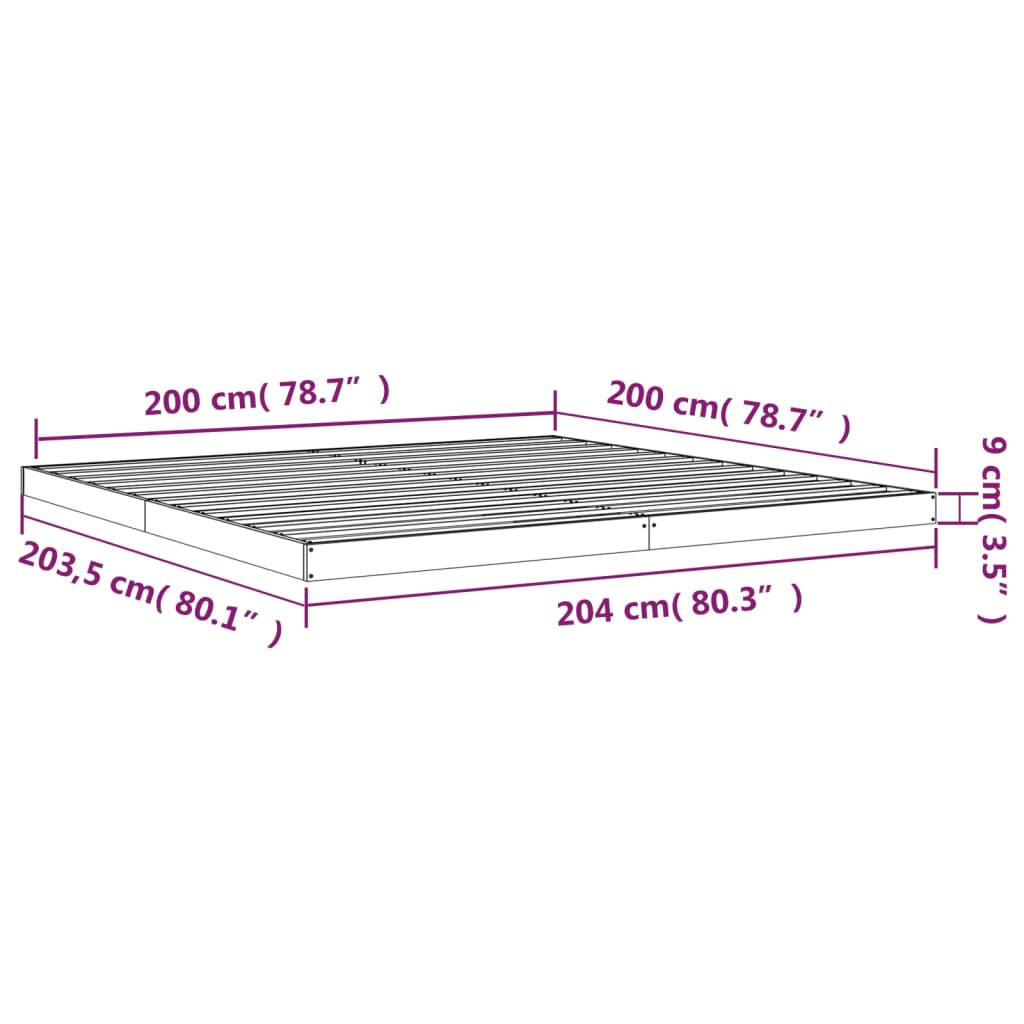 Sengeramme hvit 200x200 cm heltre furu