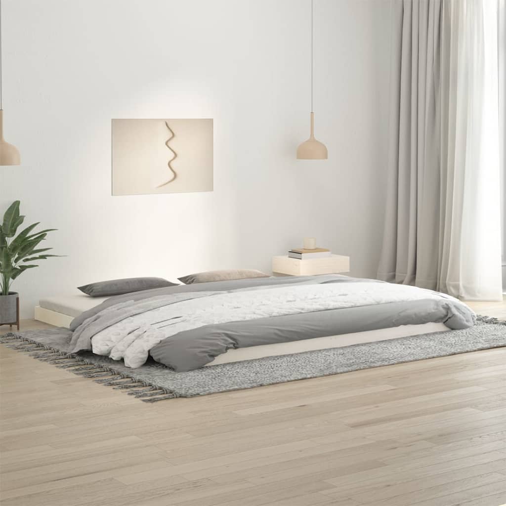 Sengeramme hvit 200x200 cm heltre furu