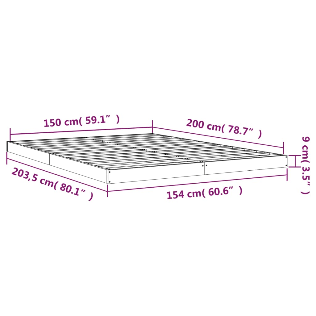 Sengeramme hvit 150x200 cm King Size heltre furu