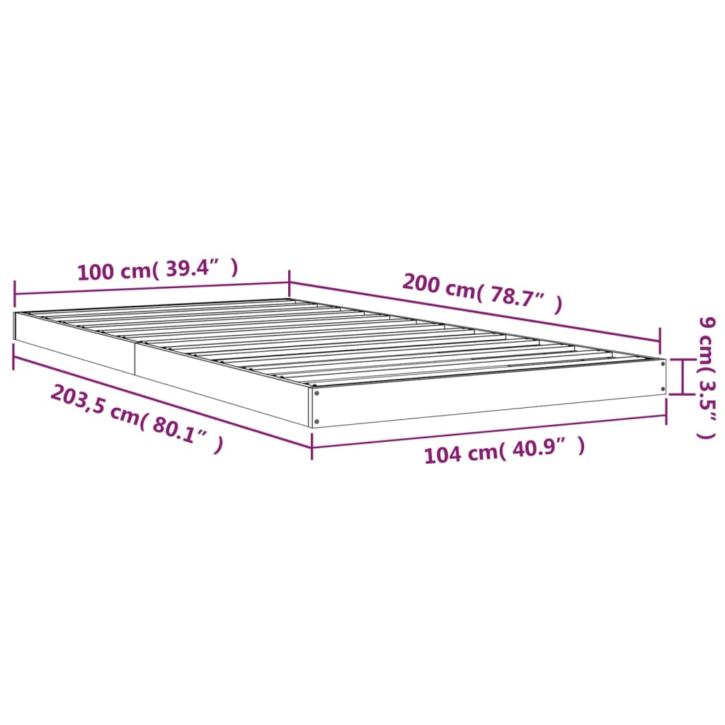 Sengeramme hvit 100x200 cm heltre furu