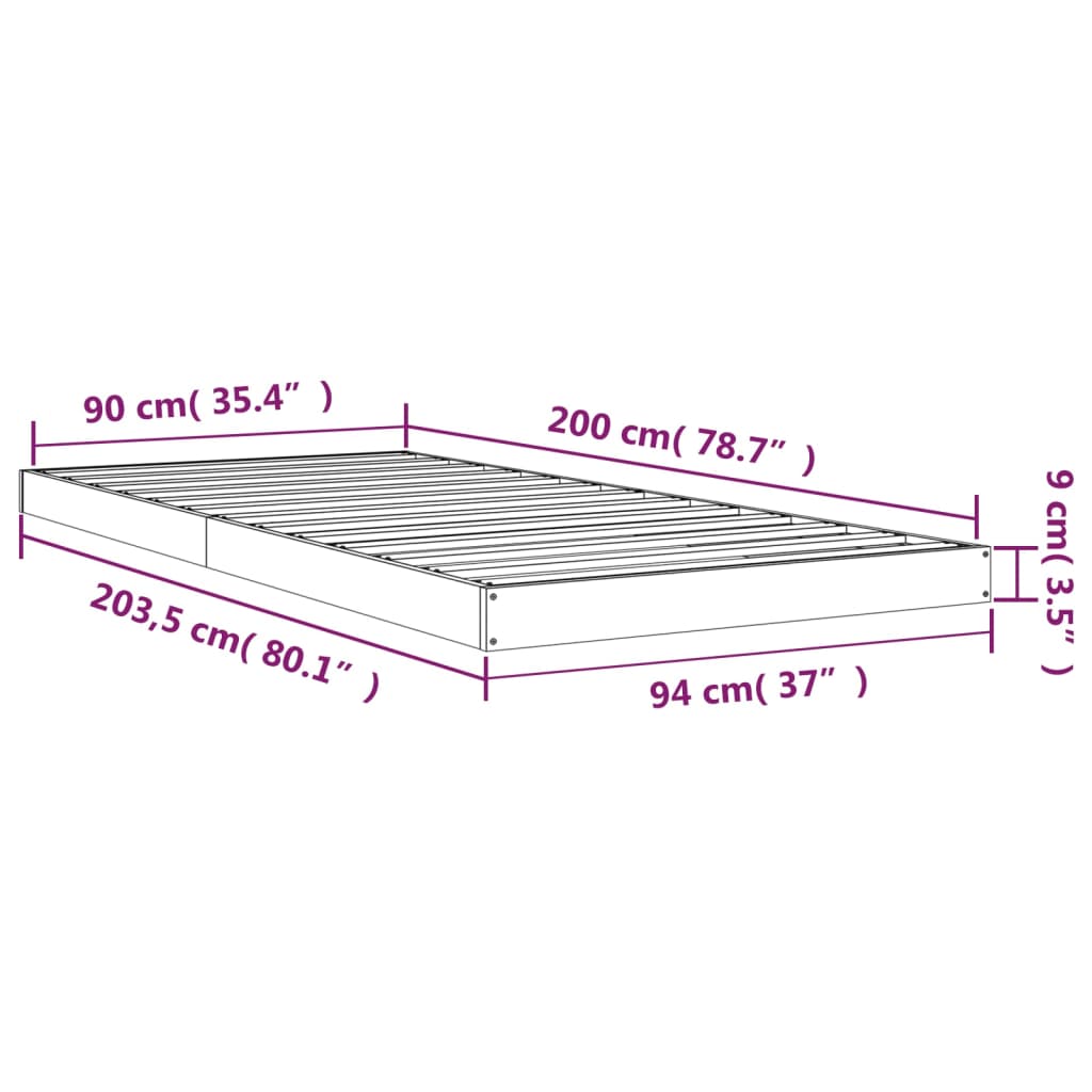 Sengeramme hvit 90x200 cm heltre furu