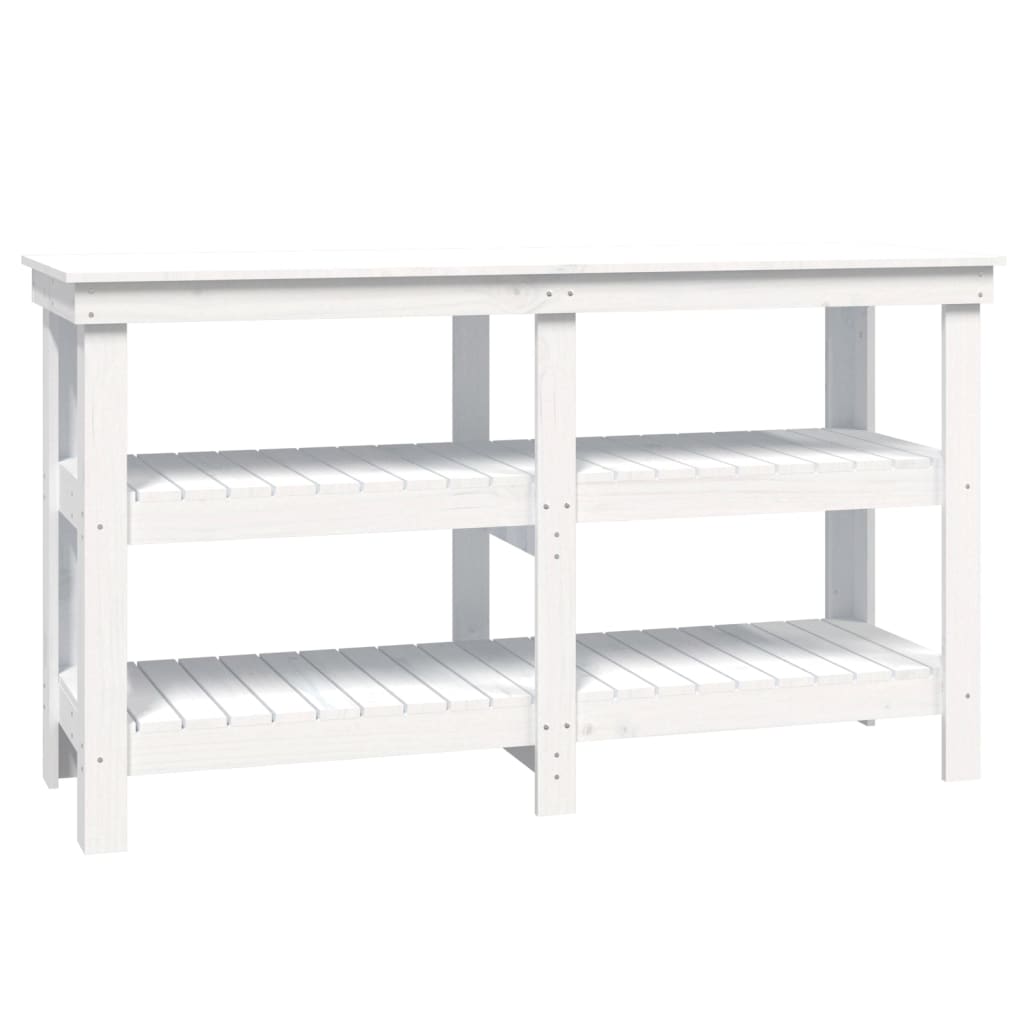 Arbeidsbenk hvit 142,5x50x80 cm heltre furu