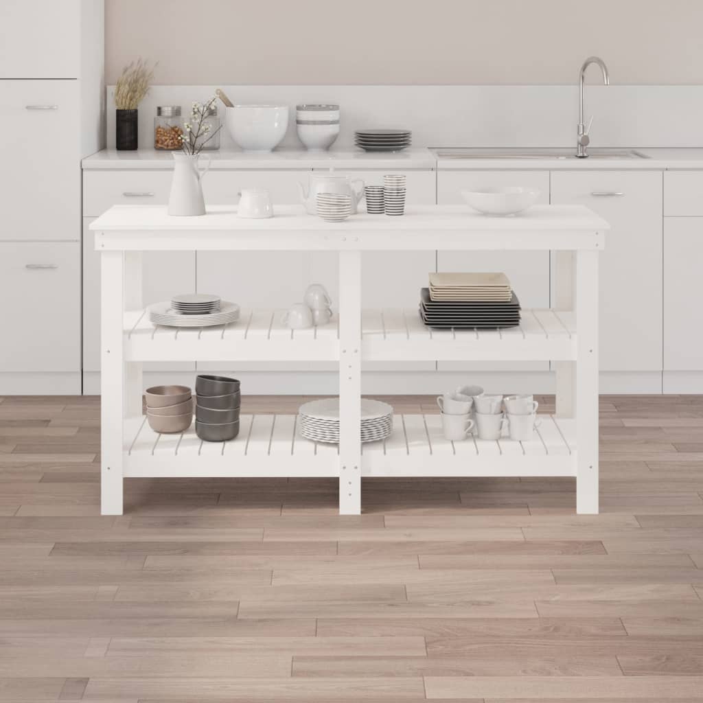 Arbeidsbenk hvit 142,5x50x80 cm heltre furu