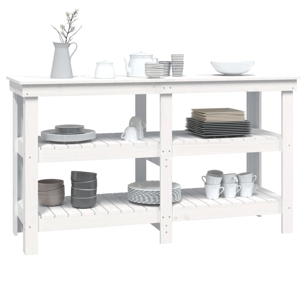 Arbeidsbenk hvit 142,5x50x80 cm heltre furu