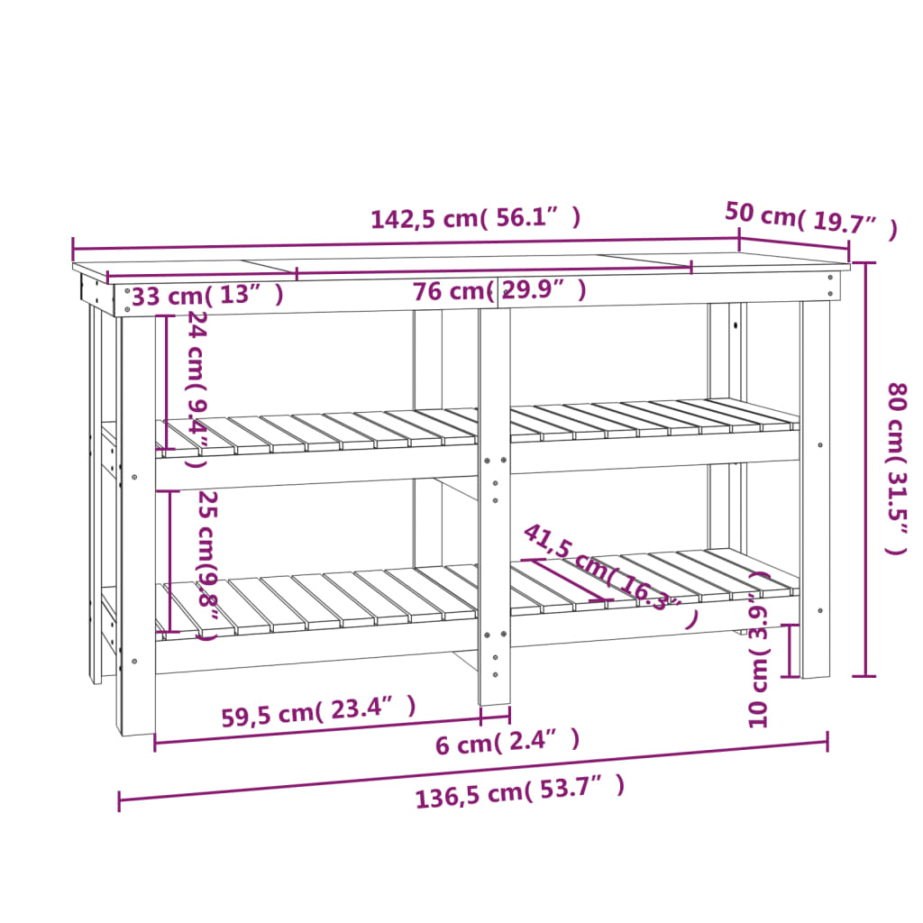 Arbeidsbenk svart 142,5x50x80 cm heltre furu