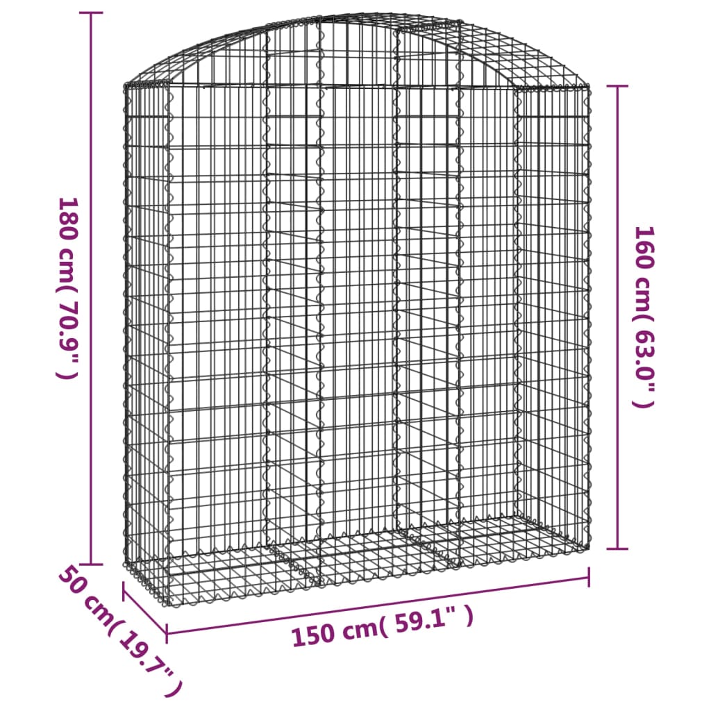 Gabionkurv buet 150x50x160/180 cm galvanisert jern