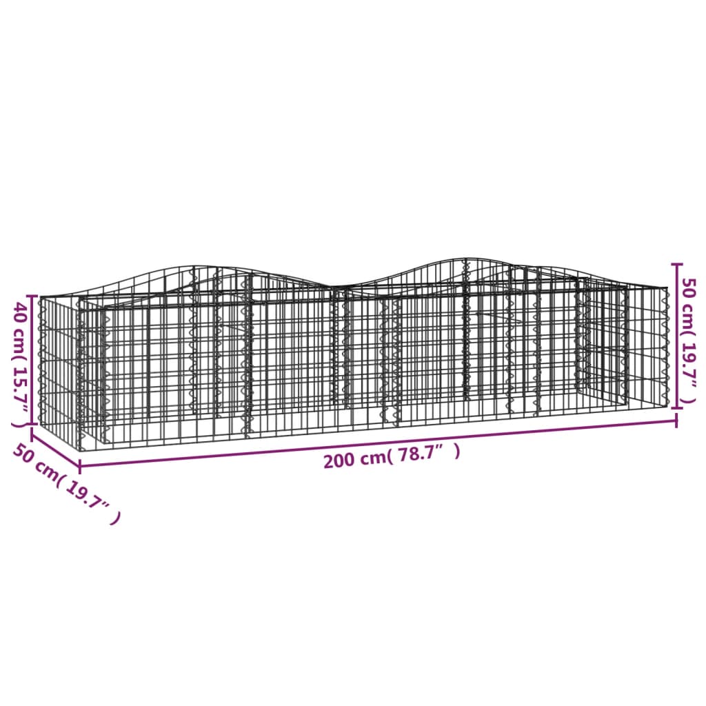 Buet gabion høybed 200x50x50 cm galvanisert jern