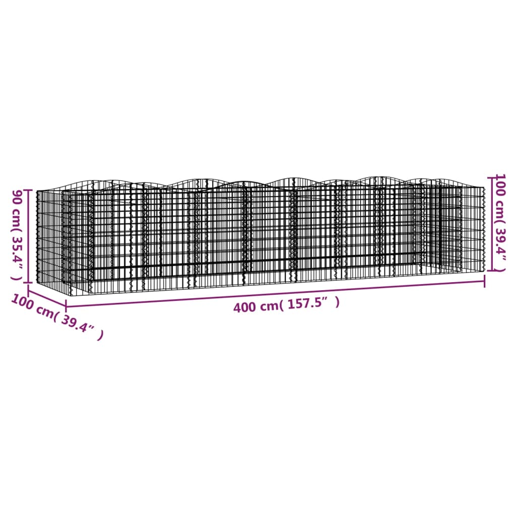 Buet gabion høybed 400x100x100 cm galvanisert jern