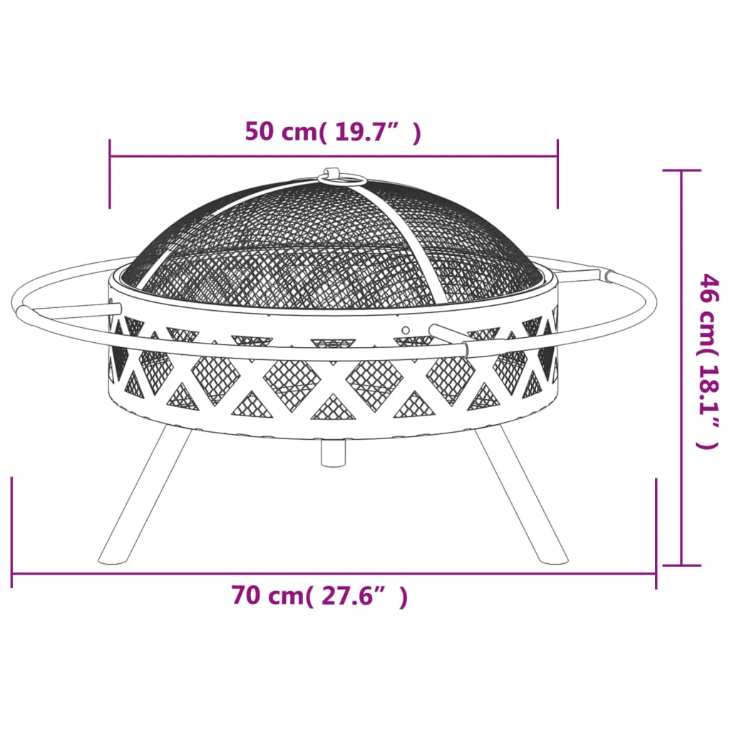 Bålfat med ildrake 70 cm XXL stål