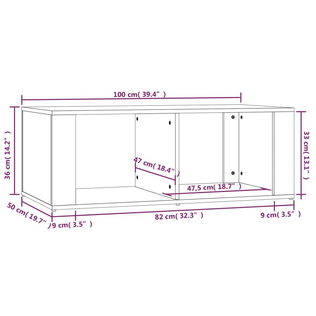 Salongbord svart 100x50x36 cm konstruert tre