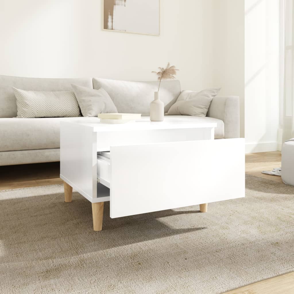 Sidebord høyglans hvit 50x46x35 cm konstruert tre