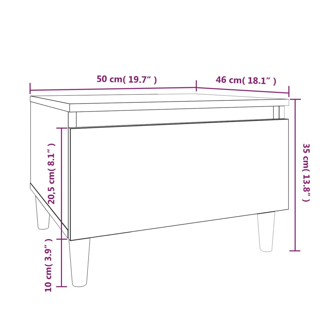 Sidebord høyglans hvit 50x46x35 cm konstruert tre