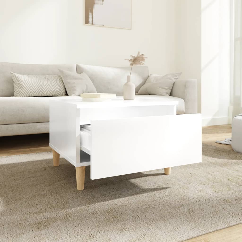 Sidebord 2 stk høyglans hvit 50x46x35 cm konstruert tre