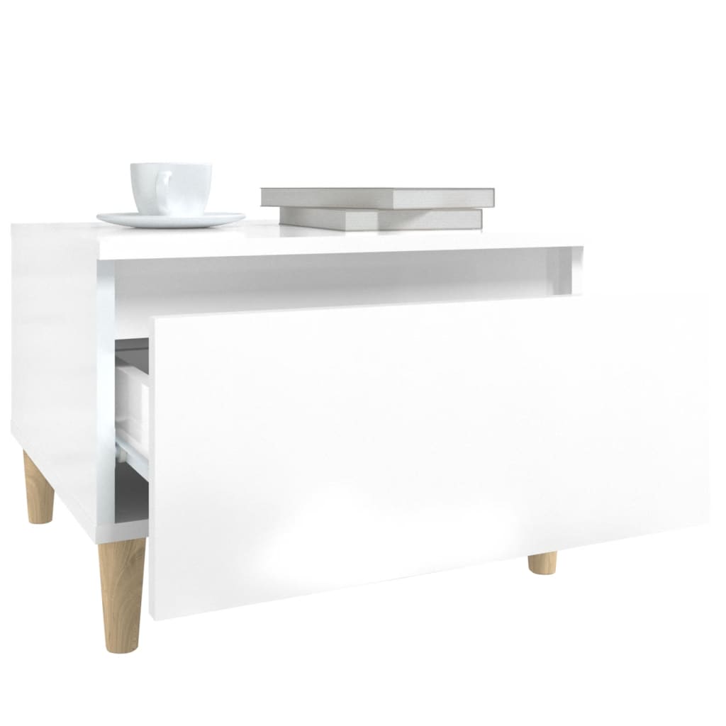 Sidebord 2 stk høyglans hvit 50x46x35 cm konstruert tre