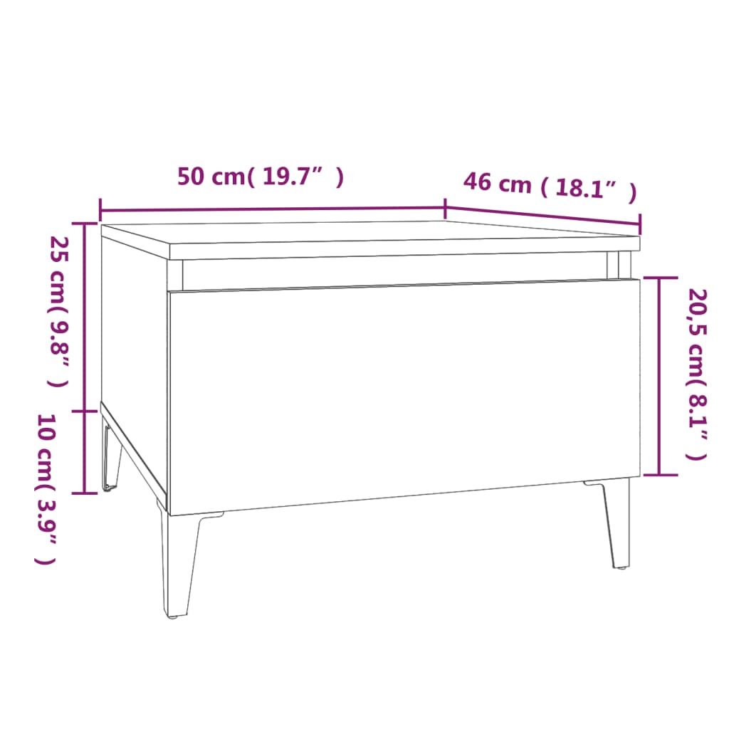 Sidebord 2 stk hvit 50x46x35 cm konstruert tre