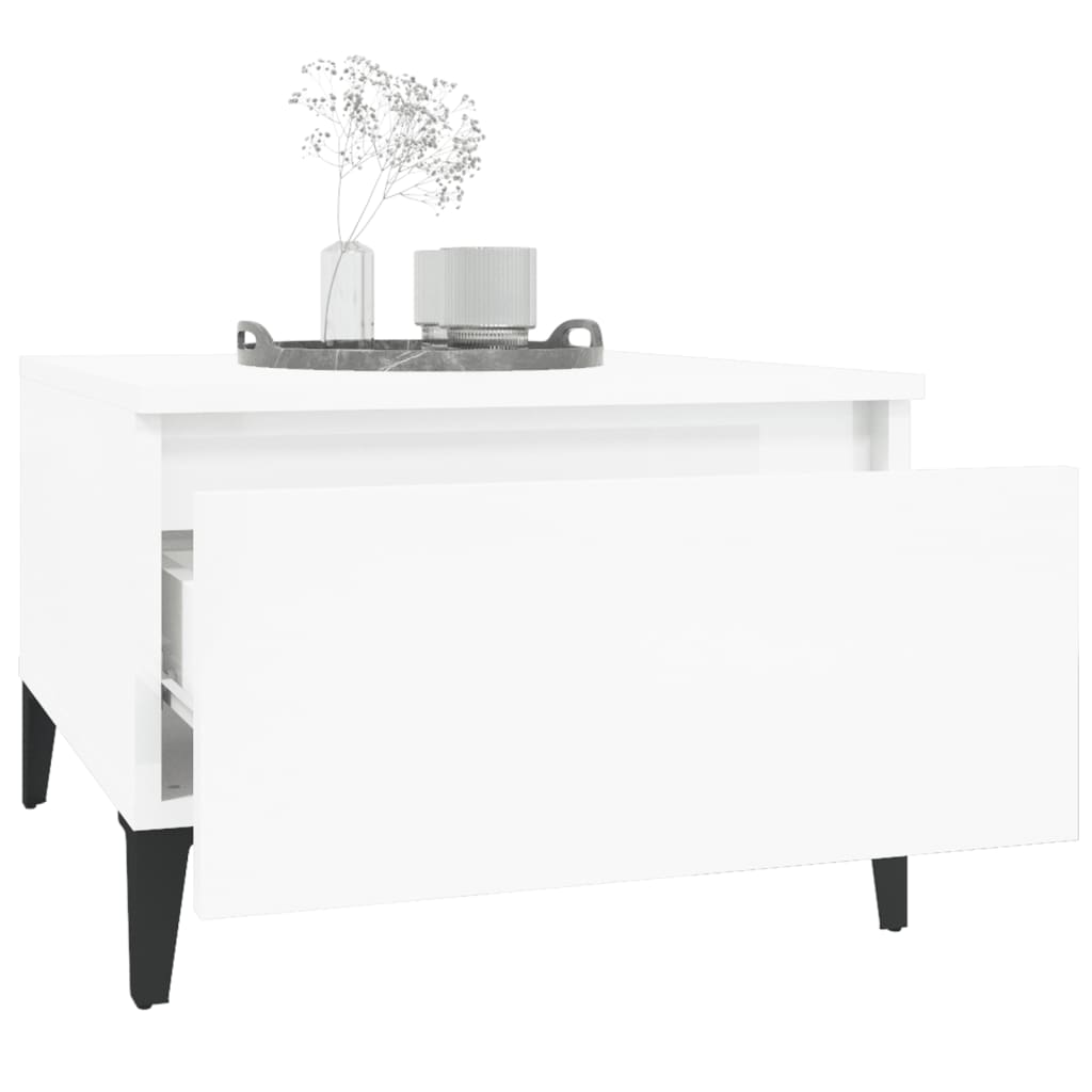 Sidebord 2 stk høyglans hvit 50x46x35 cm konstruert tre