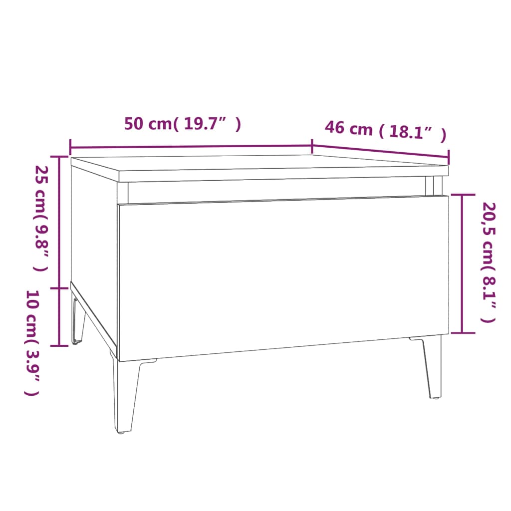 Sidebord 2 stk høyglans hvit 50x46x35 cm konstruert tre