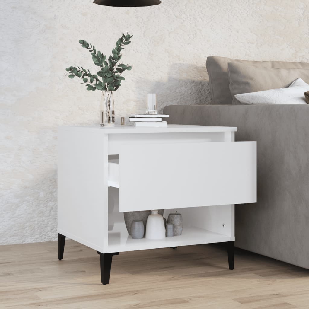 Sidebord høyglans hvit 50x46x50 cm konstruert tre