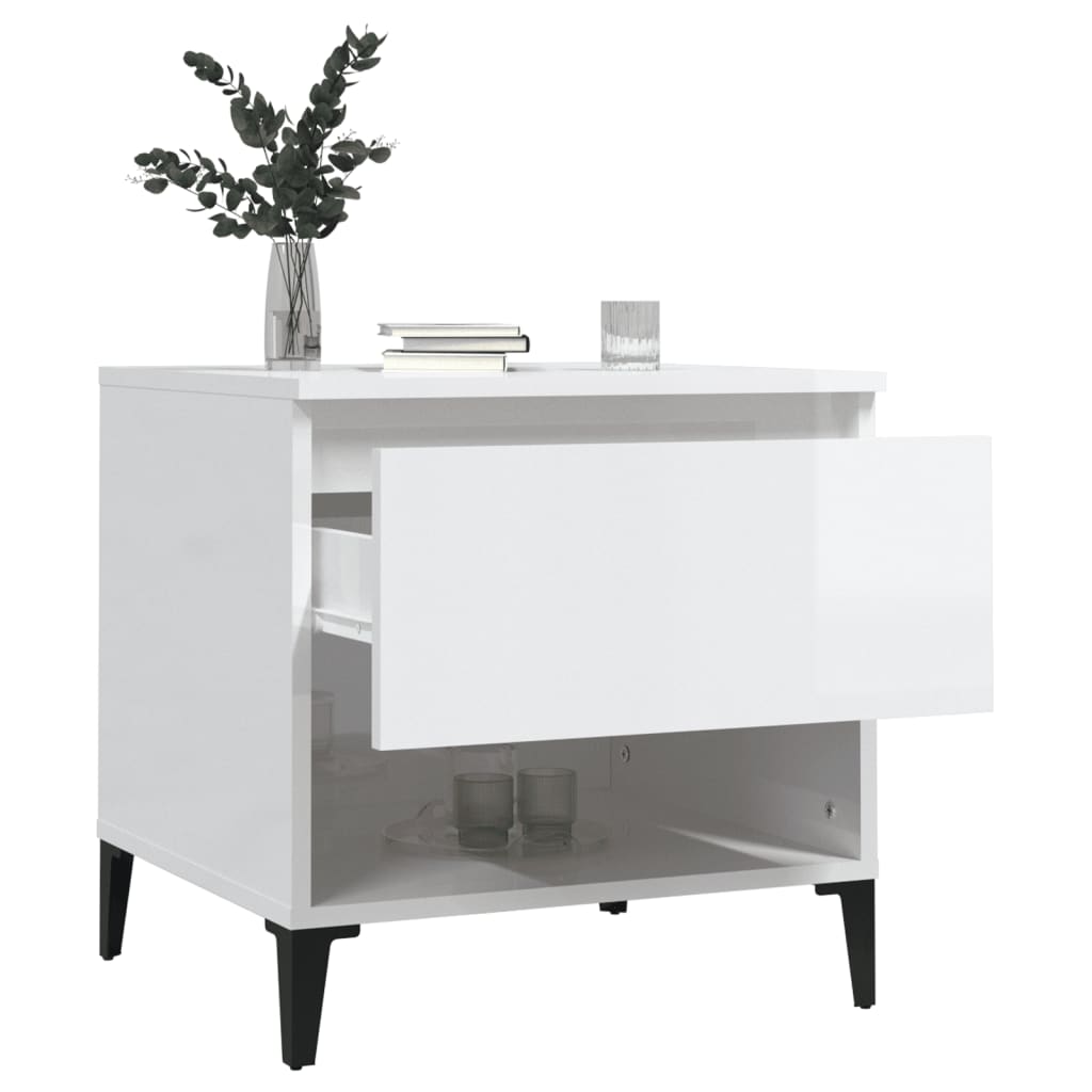 Sidebord høyglans hvit 50x46x50 cm konstruert tre