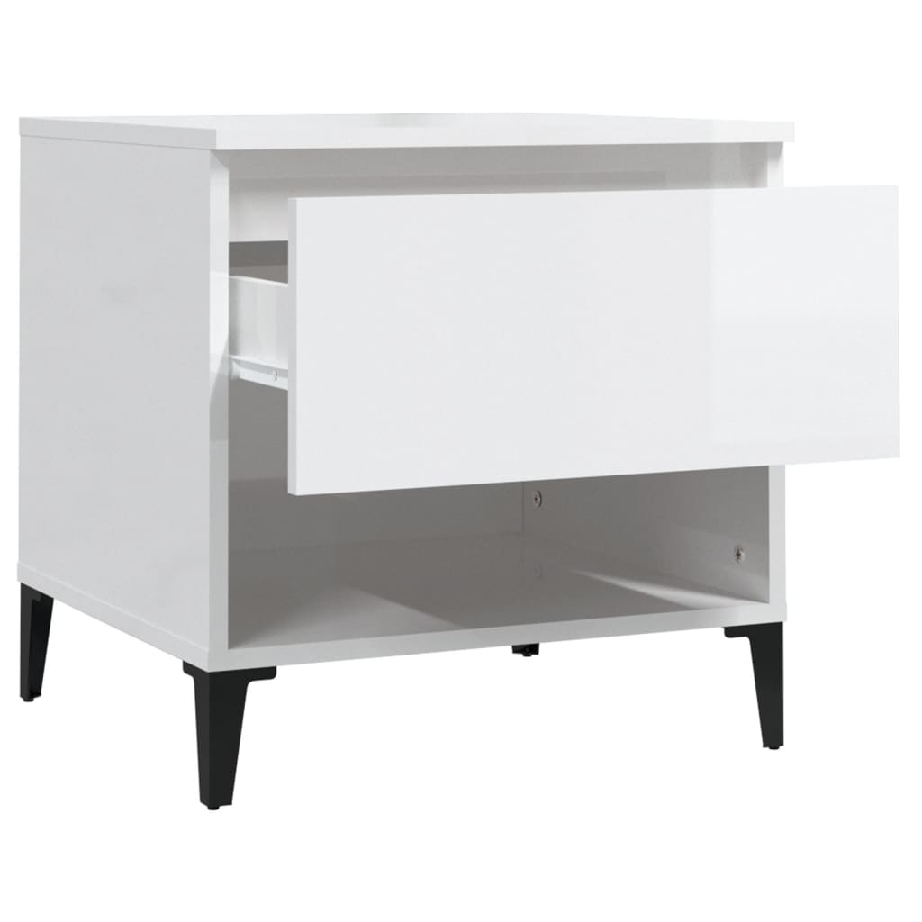 Sidebord 2 stk høyglans hvit 50x46x50 cm konstruert tre