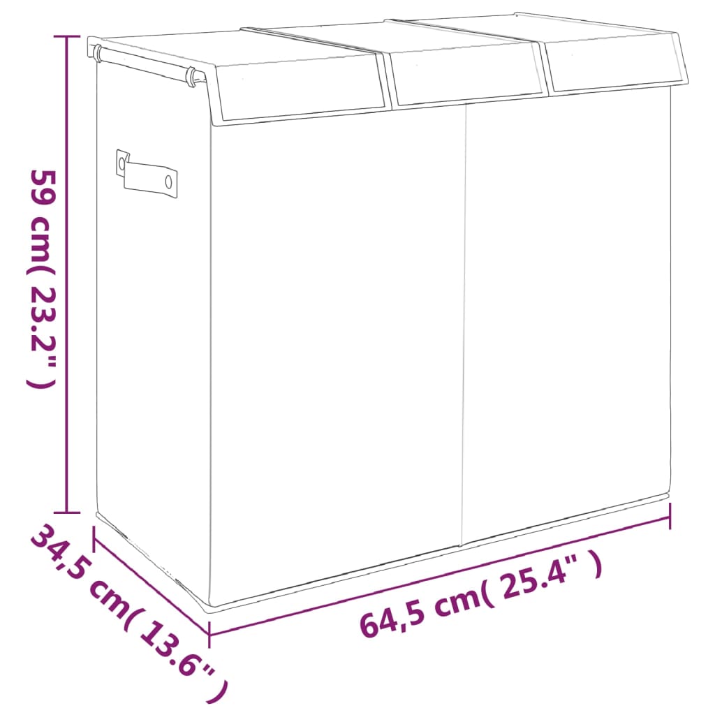 Sammenleggbar vaskekurv grå 64,5x34,5x59 cm imitert linstoff